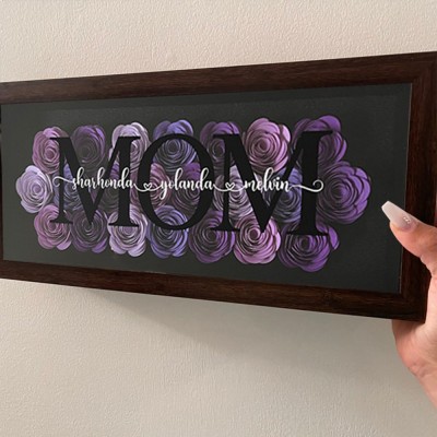 Custom Mom Flower Shadow Box With Kids Name For Grandma Mother's Day Gift Ideas