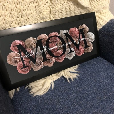 Custom Mom Flower Shadow Box With Kids Name For Grandma Mother's Day Gift Ideas