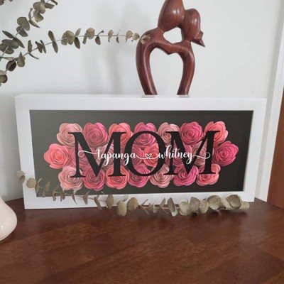 Custom Mom Flower Shadow Box With Kids Name For Grandma Mother's Day Gift Ideas