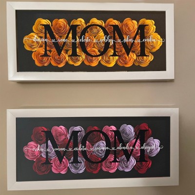 Custom Mom Flower Shadow Box With Kids Name For Grandma Mother's Day Gift Ideas