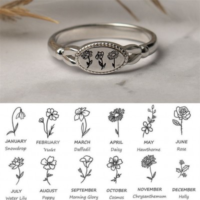 Family Birth Flower Month Ring Personalised Gift For Her