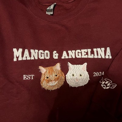 Personalized Cat Face Embroidered Sweatshirt Varsity Style For Pet Lover Gifts