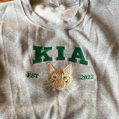 Personalized Cat Face Embroidered Sweatshirt Varsity Style For Pet Lover Gifts