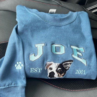 Personalized Dog Face Embroidered Sweatshirt Varsity Style For Pet Lover Gifts
