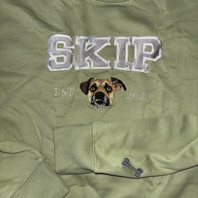 Personalized Dog Face Embroidered Sweatshirt Varsity Style For Pet Lover Gifts