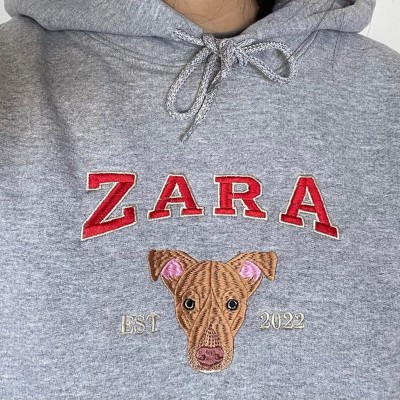 Custom Embroidered Dog Face Varsity Style Hoodie With Name For Pet Lover Gifts