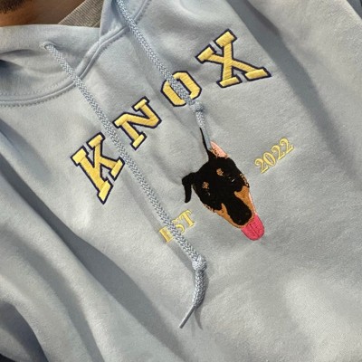 Custom Embroidered Dog Face Varsity Style Hoodie With Name For Pet Lover Gifts