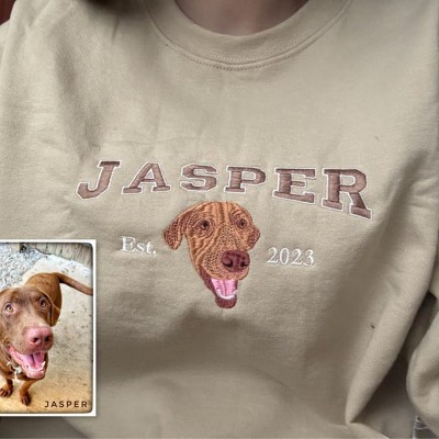 Custom Embroidered Dog Face Varsity Style Sweatshirt With Name For Pet Lover Gifts