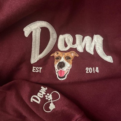 Custom Embroidered Dog Face Varsity Style Sweatshirt With Name For Pet Lover Gifts