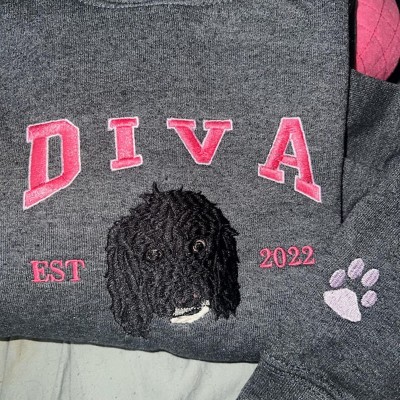 Personalized Dog Face Embroidered Sweatshirt Varsity Style For Pet Lover Gifts