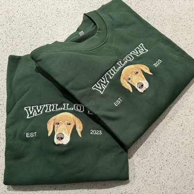 Personalized Dog Face Embroidered Sweatshirt Varsity Style For Pet Lover Gifts