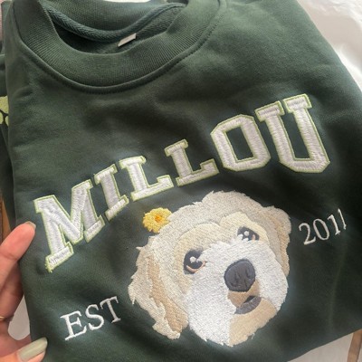 Personalized Dog Face Embroidered Sweatshirt Varsity Style For Pet Lover Gifts