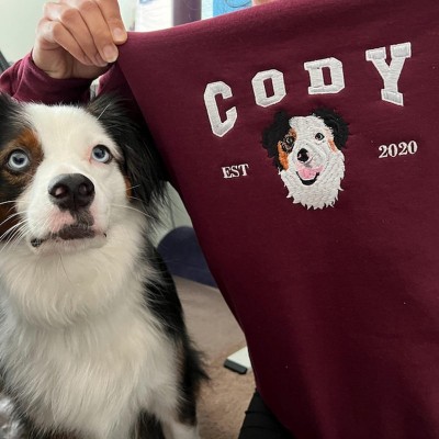 Personalized Dog Face Embroidered Sweatshirt Varsity Style For Pet Lover Gifts