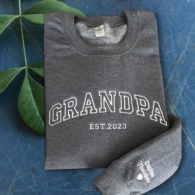 Custom Embroidered Grandpa Sweatshirt Hoodie with Kids Names For Father's Day Gift Ideas