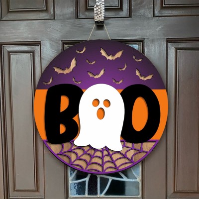 Wooden Halloween Boo Door Hanger Farmhouse Decor Entry Way Wall Sign