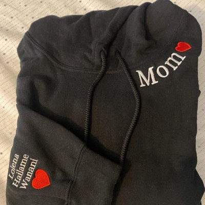 Custom Embroidered MOM Hoodie With Kids Name On Sleeve For Christmas Gift