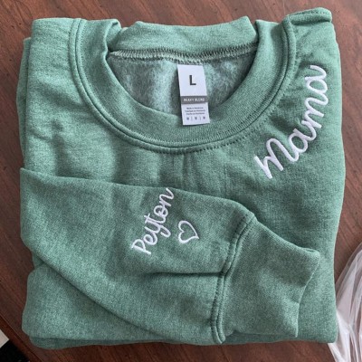 Custom Embroidered MAMA Sweatshirt With Kids Name On Sleeve For Mom Grandma Christmas Gift