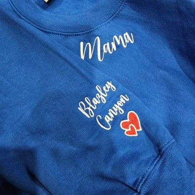 Custom Embroidered MAMA Sweatshirt With Kids Name On Sleeve For Mom Grandma Gift