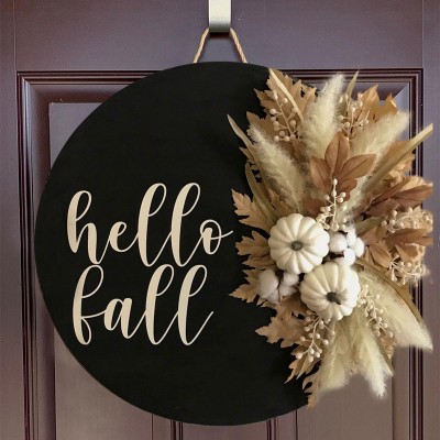 Hello Fall Door Hanger Farmhouse Entry Way Wall Home Decor