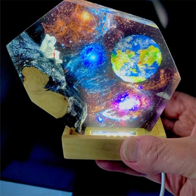 Astronaut Resin Wood Lamp Space Galaxy Art Night Housewarming Christmas Gifts 