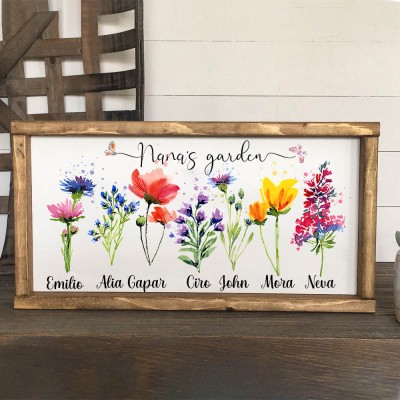 Personalised Nana's Garden Birth Flower Sign With Grandkids Names Unique Christmas Gift Ideas