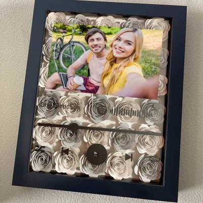 Personalized Spotify Flower Shadow Box With Couple Photo For Wedding Anniversary Valentine's Day