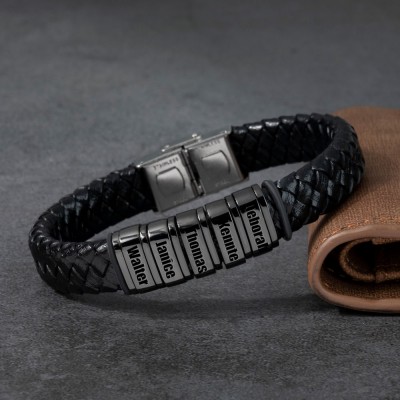 Men's Bracelet With Custom Beads With Engraving Christmas Birthday Gift For Dad Husband Boyfriend