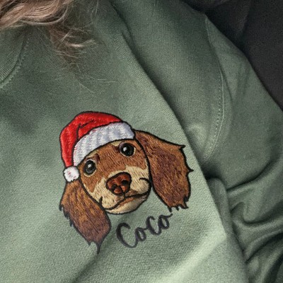 Custom Embroidered Dog Face Sweatshirt With Name For Pet Lover Gifts