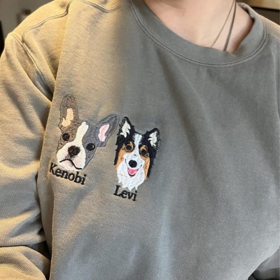Custom Embroidered Dog Face Sweatshirt With Name For Pet Lover Gifts