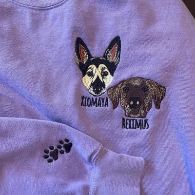 Custom Embroidered Dog Face Sweatshirt With Name For Pet Lover Gifts
