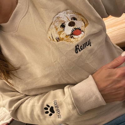 Custom Embroidered Dog Face Sweatshirt With Name For Pet Lover Gifts