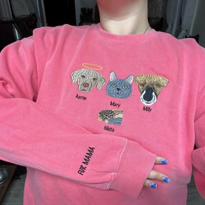 Custom Embroidered Dog Cat Face Sweatshirt With Name For Pet Lover Gifts