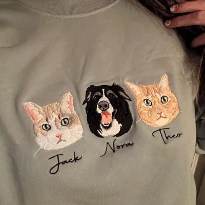 Custom Embroidered Dog Cat Face Sweatshirt With Name For Pet Lover Gifts