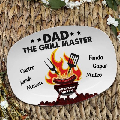 Personalized Dad The Grill Master Plate With Kids Names For Father's Day