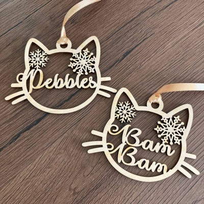 Personalized Wood Cat Christmas Ornament with Name Engraved