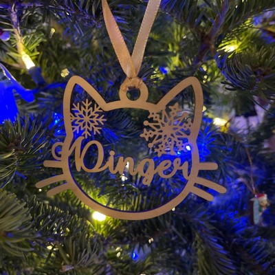 Personalized Wood Cat Christmas Ornament with Name Engraved