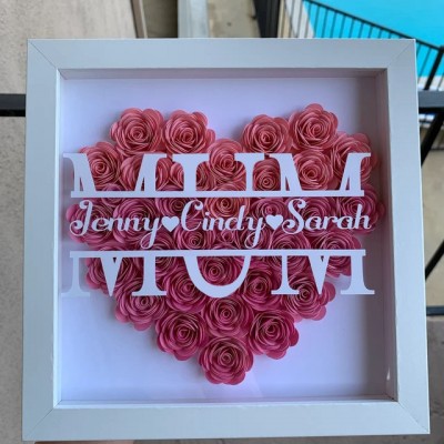 Custom Mum Flower Shadow Box With Kids Name For Mother's Day Gift Ideas