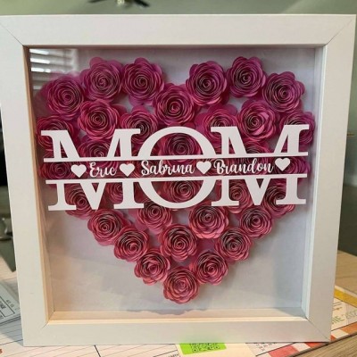 Custom Mom Flower Shadow Box With Kids Name For Mother's Day Gift Ideas