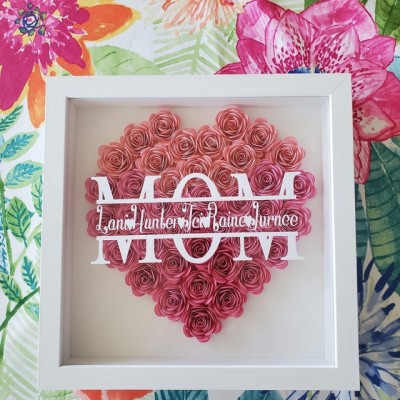 Custom Mom Flower Shadow Box With Kids Name For Mother's Day Gift Ideas