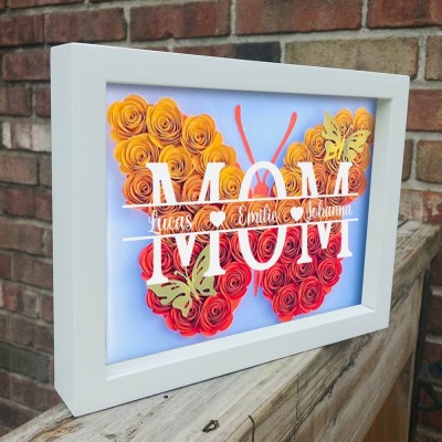 Custom Butterfly Mom Flower Shadow Box With Kids Name For Mother's Day Gift Ideas