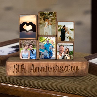 Custom Wood Stacking Couple Photo Blocks Set For Girlfriend Valentine's Day 5th Anniversary Gift
