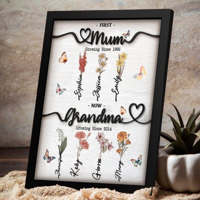 Custom Birth Flower Wood Sign With Name For Mom Grandma Mother's Day Gift