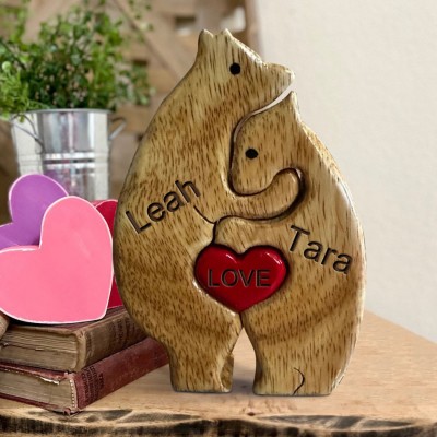 Custom Couple Bear Puzzle Anniversary Wedding Family Keepsake Gift For Valentine's Day