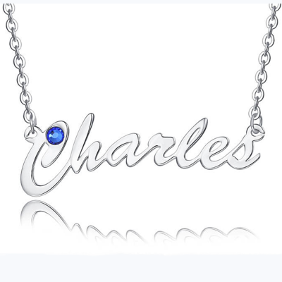 Silver Personalized Name Necklace Customized " Carrie" Style Name Engraving Necklace With Birthstone