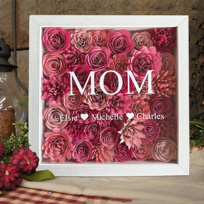 Personalised Mom Flower Shadow Box With Kids Name For Grandma Mom Mother's Day Gift