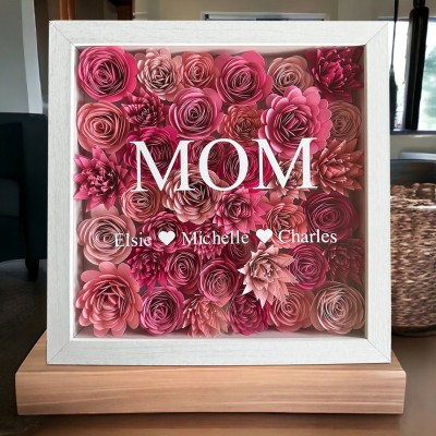 Personalised Mom Flower Shadow Box With Kids Name For Grandma Mom Mother's Day Gift
