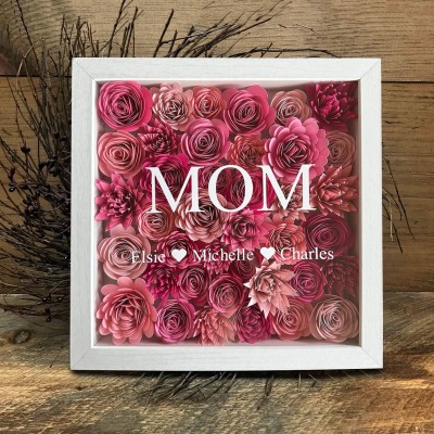 Personalised Mom Flower Shadow Box With Kids Name For Grandma Mom Mother's Day Gift