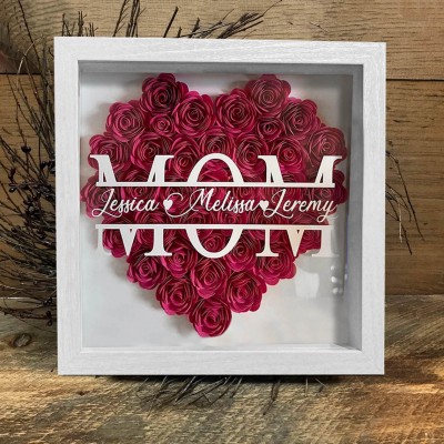 Custom  Mom Heart Flower Shadow Box With Kids Name For Grandma Mom Mother's Day Birthday Gift