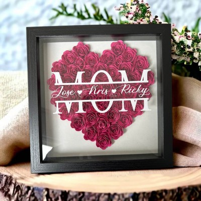 Custom  Mom Heart Flower Shadow Box With Kids Name For Grandma Mom Mother's Day Birthday Gift