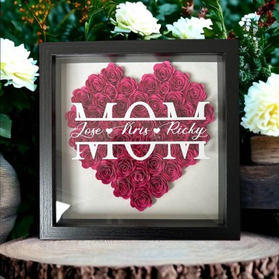 Custom  Mom Heart Flower Shadow Box With Kids Name For Grandma Mom Mother's Day Birthday Gift